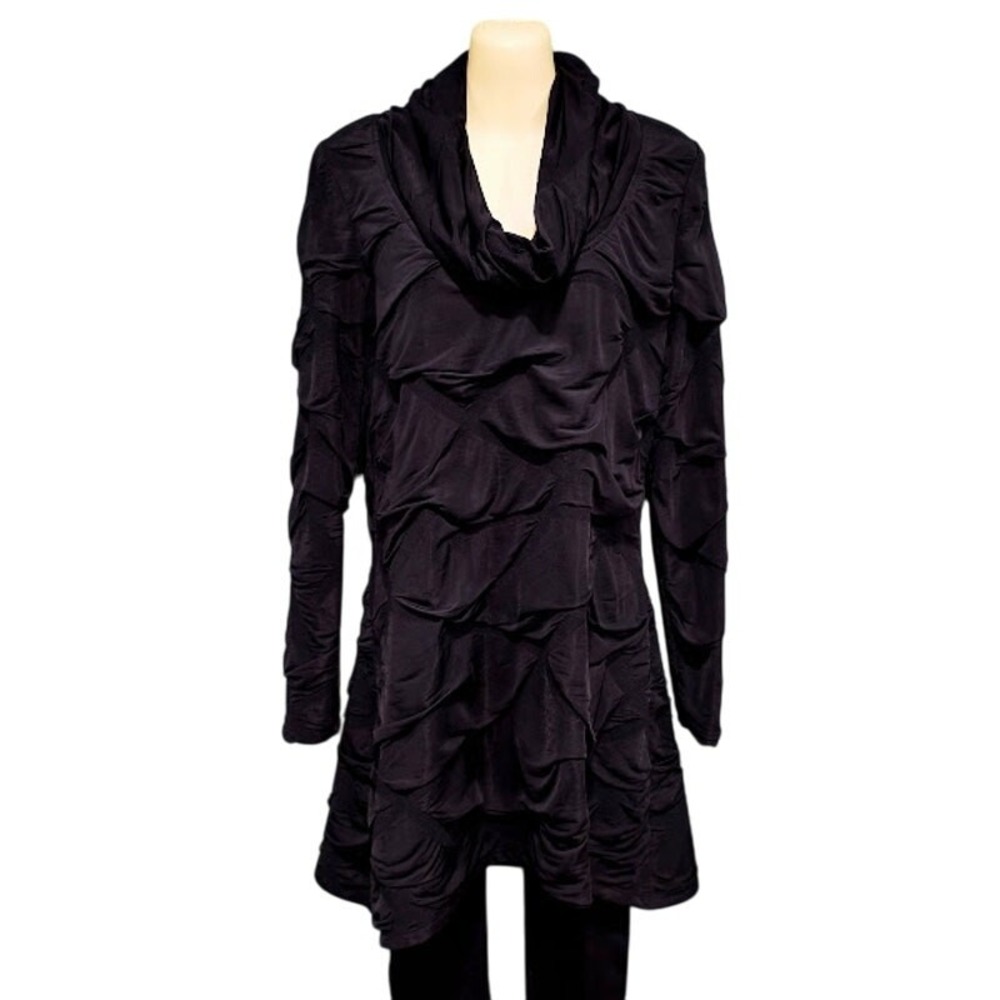 Soft Works Long Sleeve Textured Dress with Cowl Neck, Black, Sz SP‎